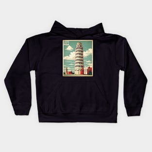 Leaning Tower of Pisa Italy Vintage Tourism Travel Poster Kids Hoodie